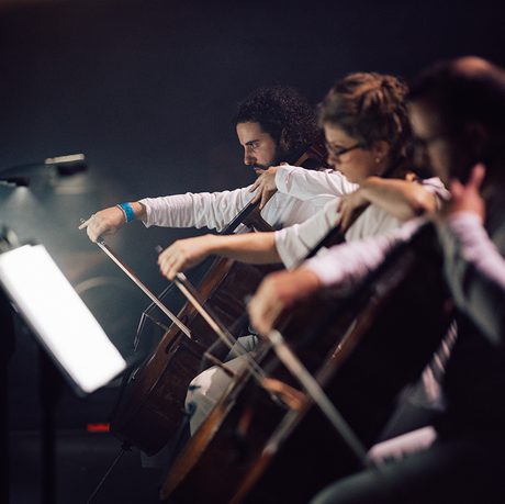 A trio of cellists playing together