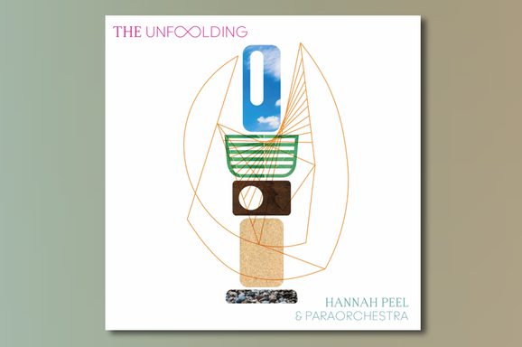 Album artwork for 'The Unfolding' album by Hannah Peel and Paraorchestra. Abstract shapes arranged on a white background.