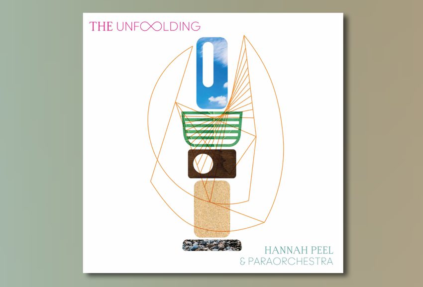 Album artwork for 'The Unfolding' album by Hannah Peel and Paraorchestra. Abstract shapes arranged on a white background.